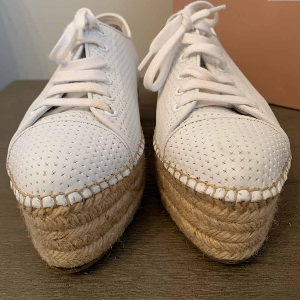 Miu Miu White Leather Perforated Platform Sneakers View 4
